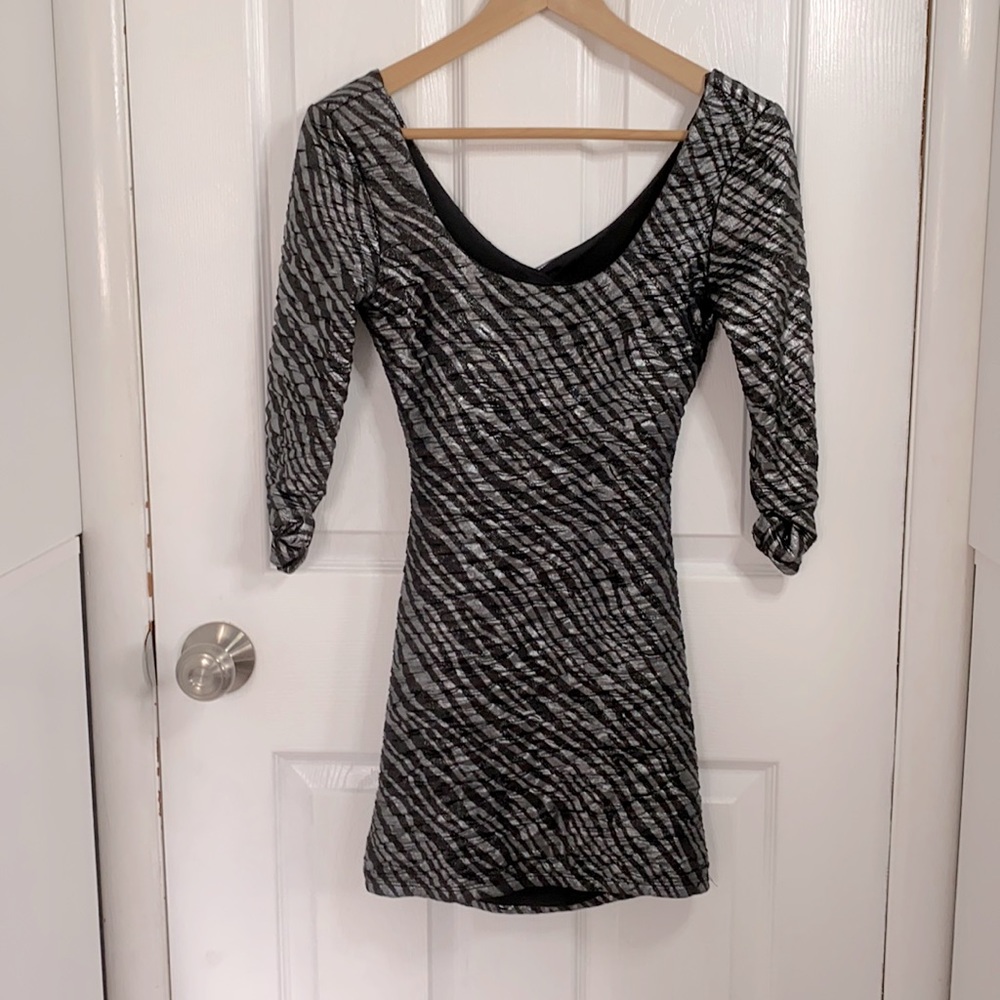 Black and silver zebra print spandex dress